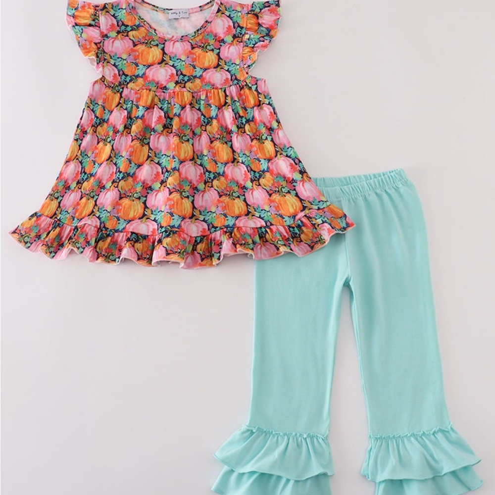 Boutique Pumpkin Dress with Ruffle Leggings Set